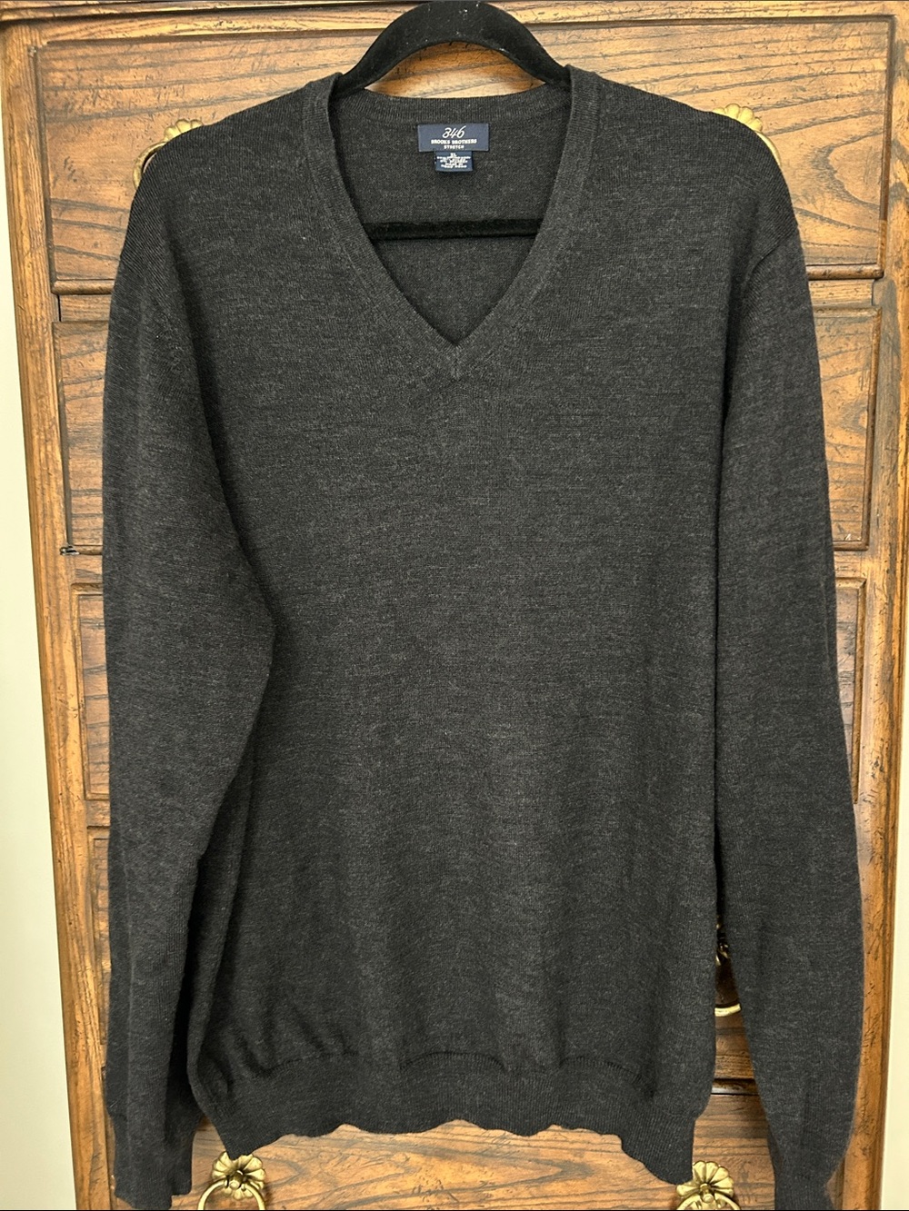 Brooks Brothers Men's Marino Wool V-Neck Sweater — Dark Charcoal, Size XL